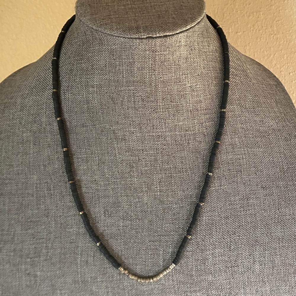 Big Metal London Black Heishi Beaded Necklace 22” + 2” Extender